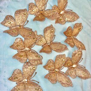 LOT OF 9 BEAUTIFUL GOLD BUTTERFLY CLIP ON ORNAMENT